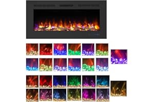 Mystflame Galaxy 36 - Camino elettrico da parete, 13 colori di fiamma e luce inferiore, letto di combustibile per tronchi e vetri, termostato 750/1500 W, telecomando e touch screen