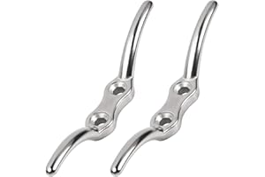 Uskerb 2PCS 113mm Silver Cleat Hooks - Heavy-Duty Stainless Steel Rope Cleats for Flagpoles, Washing Lines, and Outdoor Use, Easy Installation