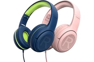 AWATRUE awartue Auriculares para Niños con Micrófono Auriculares con Cable con limitador de Volumen de 85/94 dB Auriculares para Niños Niñas Adolescentes, iPad, Tableta, Viajes (Rosa+VerdeAzul)