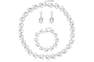 Loutade Jewellery Sets for Women, Pearl Crystal Necklace & Drop Earring & Bracelet Sets, Pearl Wedding Jewellery Set for Bride Bridesmaid, Bridal Women's Jewellery Set for Party Wedding Festival