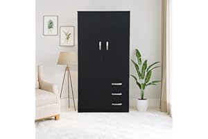 PALAKLOT Modern 2-Door 3-Drawer Wardrobe | Matt Finish 47x76x180cm (Black)