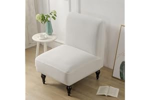 Highdi Sesselbezug Ohne Armlehne, Akzent Stuhlhussen Ohne Armlehnen, Jacquard Wildleder Abnehmbarer Waschbare Sessel-Überwürfe, Stretch Sesselschoner für Hotel Cafe Wohnzimmer (Weiß)