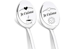 DIKARIYA Je t'aime Cuillère, Cadeau Anniversaire Femme, 2 Pièces Cuillère à Café avec Gravure, Cadeau de Mariage pour Couple, Cadeau Anniversaire Homme, Cadeau d'anniversaire pour Petite Amie Copain
