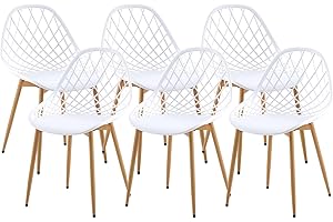 anrekl Set de 6 Elegantes y Sencillas sillas de Comedor, sillas de Cocina, sillas de salón, sillas Huecas para Cocina, Comedor, salón, Oficina, Dormitorio, Patas de Metal (Blanco)