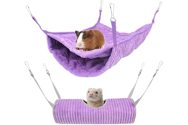 Hamac pour petits animaux, furet, hamac et cage tunnel pour rat, hamster, écureuil, planeur à sucre, cochon d'Inde, furet - Accessoire pour cage (violet)