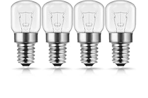 Techgomade 4X E14 25W Backofenlampe, Ofen Glühbirnen, Kleine Edison Screw Base, Wolframlicht, 200LM, 2700K Warmweiß, 360 Grad Abstrahlwinkel, Bis 300°C Hitzebeständiges, Dimmbar