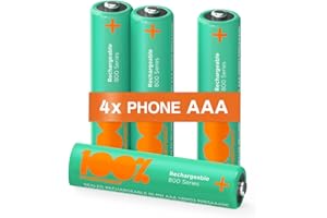 100% PEAKPOWER PeakPower Akku AAA für Telefon, 4 Stück Batterien AAA wiederaufladbar 1,2V, ideal für schnurlose Telefone etc., kein Memory-Effekt, geringe Selbstentladung, Ready-to-Use (4X AAA Akku Telefon)