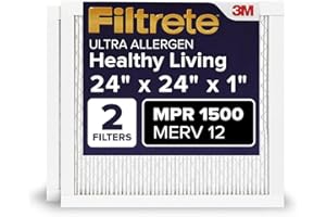 Filtrete 24x24x1 Air Filter, MPR 1500, MERV 12, Healthy Living Ultra-Allergen 3-Month Pleated 1-Inch Air Filters, 2 Filters