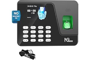NGTECO AS10 Clock in Machine for Employees, No Internet/Software Needed, Fixed Shifts Suppor, 1000 Fingerprint Capacity, Biometric & Password Attendance, Automatic Work Hour Calculation