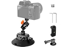 K&F CONCEPT 6" Suction Cup Camera Mount con Brazo Mágico Cabeza Bola, Soporte de Cámara con Ventosa de Coche con 1/4" 3/8" ARRI Agujeros Comaptible con GoPro Hero 13,Insta-360 X5,Action 5 Pro,iPhone