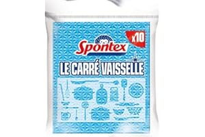 SPONTEX - Carré Vaisselle - 10 Carrés Vaisselle - Absorption optimale jusqu’à 100ml d'eau - Efficace sur toutes les surfaces - Gros format