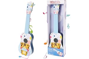FALAFOTY Kids Ukulele Guitar Toy, 41cm Guitar Musical Toy Instruments with 4 Ajustable Strings, Cartoon Mini Guitar Music Learning Educational Toys for Toddlers Beginners Boys Girls Gift (Blue Tiger)