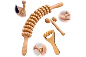 GYHWOFUL Pack of 3 Wooden Fascia Sticks - Neck Foot Spine Legs Jawline 12 Round Massage Roller, Muscle Relaxation Lymphatic Drainage Relieves Fatigue Fascia Wand for Home, Office, Travel