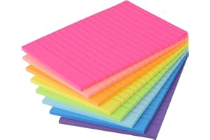 ZCZN Notas Adhesivas con Rayas, Pack de 8 Bloc de Notas,100 x 150 mm Notas Autoadhesivas, 40 Hojas por Bloc, Total de 320 Hojas, 8 Colores