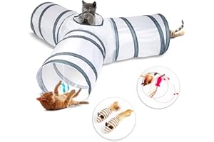 DOMI PRO 3 Way Cat Tunnel, Collapsible Tear Resistant Cat Passage Toys with Ball and Teaser Wand, Crinkle Pet Tunnel Tube Indoors Outdoors for Cat, Dog, Puppy, Rabbit