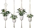 Luxbon 4er Set Makramee Blumenampel Baumwollseil Hängeampel Blumentopf Pflanzen Halter Aufhänger für Innen Außen Decken Balkone Wanddekoration - 41 Zoll, 4 Beine