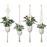 Luxbon 4er Set Makramee Blumenampel Baumwollseil Hängeampel Blumentopf Pflanzen Halter Aufhänger für Innen Außen Decken Balko
