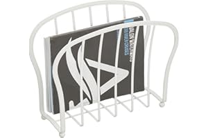 mDesign Porta giornali decorativi per riviste, libri o tablet – Porta riviste da terra per soggiorno o bagno – Elegante cesto per giornali in filo metallico – bianco