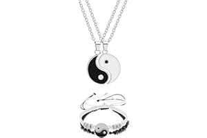 Yifnny 4 Stück passende Yin Yang Freund Paar Armbänder mit Halsketten Set, Yin Yang Taichi Paar Anhänger Halskette Verstellbare Handgemachte Kordel Beziehungsarmbänder für BFF Freundschaft