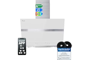 KKT KOLBE A+++ Dunstabzugshaube 60 cm 782 cbm/h Kopffreie Wandhaube Edelstahl weißes Glas WLAN RGBW-LED-Beleuchtung SensorTouch Bedienung HERMES6005WM