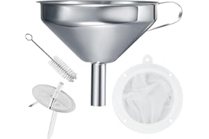 HZPOLANG Kitchen Funnels 13cm Stainless Steel Funnel Set with Handle Detachable Strainer and 200 Mesh Filter Metal Funnel for Filling Bottles, Filter Liquid, Oils, Powder, Juice, Wine, Coffee, Tea, Jam