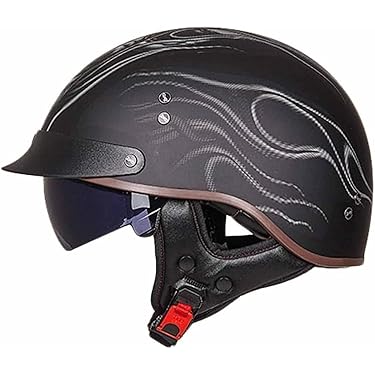 Open halve helm van kunstleer met vizier, U-V veiligheidsbril voor motorfiets scooter (Rood