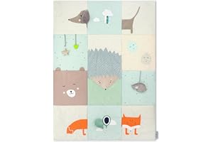 Momi Sensorische Patchwork-Matte VOLPI für Babys und Kleinkinder 120 x 160 cm, Spielmatte und Krabbeldecke für Mädchen und Jungen, faltbar zu Einer Tasche mit Tragegriffen