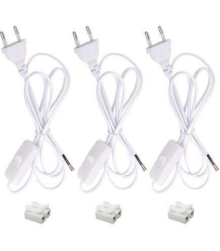 Cavo Con Interruttore Per Lampade - 3x1,8M, Bipolare, Spina Euro, Nero