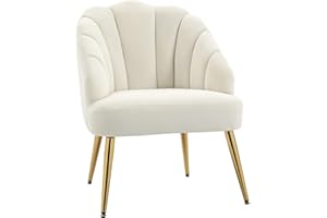 HOMCOM Poltrona Imbottita con Schienale a Conchiglia, Poltroncina da Camera e Salotto in Velluto con Gambe Dorate, per Camera da Letto e Soggiorno, Crema