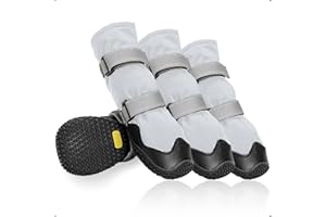 OHCOZZY Antideslizante Zapatos Perro con Correas Reflectantes, Botas Perro de Alta a Prueba de Agua, Resistente al Desgaste de Cuero Suela para pequeños, medianos y Grandes 4 Piezas(XL, Gris)