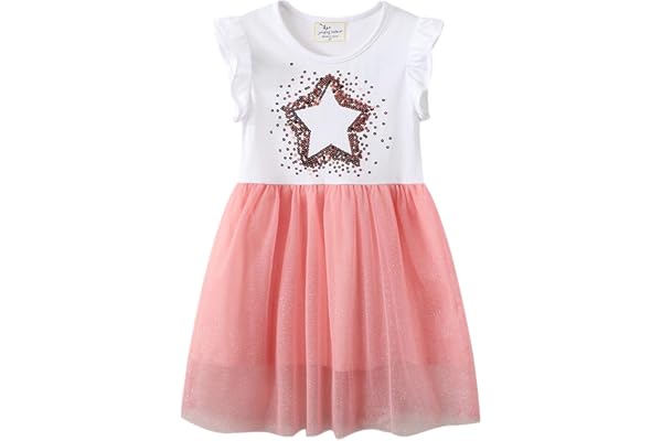Robes Enfant Fille, Mignon Coton Organique Robe de Filles | Manche Longue & Courtes Broderie Appliquée Fleur Rayures Animal Douce Vêtements Robe Imprimée Fille | Bébé Fille 1-8 Ans(80-132cm)