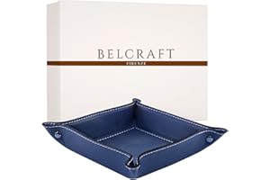 BELCRAFT Orvieto Svuotatasche in Pelle, Realizzato a mano da Artigiani Toscani, Porta Oggetti, Blu Marino (19x19 cm)