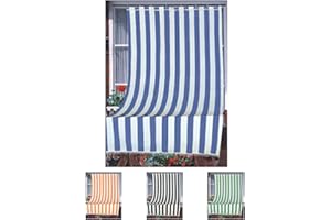 Home Tresor - Tenda da Sole da Esterno per Balcone/Terrazzo/Veranda con Anelli e Ganci per Applicazione, Resistente e Lavabile, 100% Poliestere, A righe Blu cm. 200x300