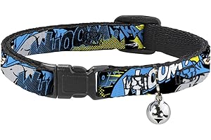 BUCKLE-DOWN Collar para Gato con Escena de Batman de 8 a 12 Pulgadas, 0.5 Pulgadas de Ancho