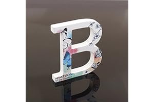 FREEAS Décoratif Bois Lettres, 26 Alphabet Blanc Lettres en Bois Avec Motif Papillon et Fleur imprimé pour Déco Nom des Enfants Fête d'anniversaire de Mariage Décoration de Maison et de Chambre à Couche (B)