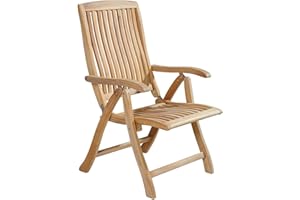 LC Garden »Birmingham« Teak Gartenstuhl Hochlehner Klappstuhl mit Armlehnen 4-Fach verstellbar Natur-braun