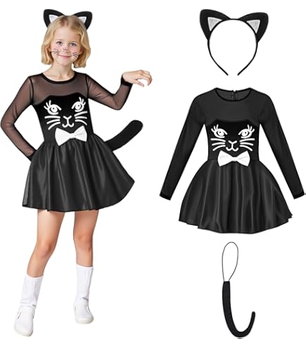TSHAOUN Kostuumset kat kat dierenjurk cosplay set kattenoren hoofdband kitten staart oren kraag poten handschoenen zwarte tutu voor Halloween carnaval (kat TSHAOUN Kostuumset kat kat dierenjurk cosplay set kattenoren hoofdband kitten staart oren kraag poten handschoenen zwarte tutu voor Halloween carnaval (kat