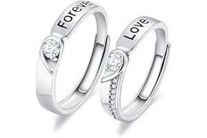 WHOIY Sterling Silber Ringe Set, Pärchen Ringe Verstellbar Gravur "Forever Love" Weißgold Personalisierbar Eheringe für Frauen Herren mit Ring Box
