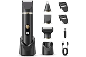 TIOVARA Beard Trimmer for Men, Electric Razor & Nose Hair Trimmer - IPX7 Waterproof All-in-One Body Grooming Kit for Wet/Dry Use on Beard, Chest, Legs & More
