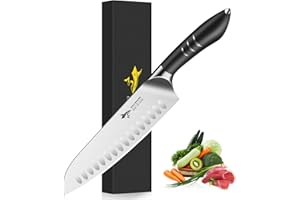MAD SHARK Couteau Santoku 20 cm - Couteau de Cuisine Japonais en Acier Allemand au Carbone - Lame Ultra-Tranchante, Manche Ergonomique - Idéal pour Viande et Légumes