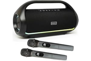 DYNASONIC S90 - Altoparlante Bluetooth portatile impermeabile IPX5. Altoparlante wireless per esterni. Stereo senza fili. Potente lettore audio con luci LED integrate. Micro-SD, USB.