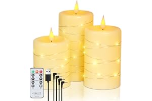 Forever Speed Candele LED Ricaricabili 3 Pezzi con Telecomando, 1000mAH Candele Led Fiamma Oscillante con Luci a Stringa Incorporate Dimmerabile per Decorazione per Feste, Campeggio, Matrimonio