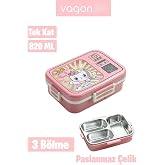 Paslanmaz &Ccedil;elik Desenli Beslenme Kutusu - 820 ml Renkli ve Eğlenceli &Ccedil;ocuk Beslenme Kabı (Pembe)