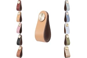 VOLESENI Leather Cabinet Knobs - 4pcs Drawer Door Pulls Handles, Cupboard Wardrobe Anti-Collision Vintage Furniture Knobs for Kitchen Dresser