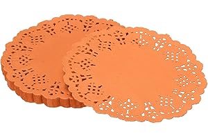 YELARXI Paper Doilies, Paper Lace Doilies Disposable Round Modern Decorative Placemats Bulk, 4.5 Inch Fit for Cakes Desserts Crafts Baked Grilled Fried Food Tableware (150 Pack, Orange)