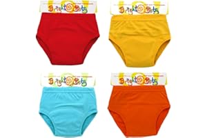 Bright Bots Potty Training Pants with Absorbent and Water Resistant Layer. Bright Pull On Washable Cotton Pants for Toddlers 4 Pack
