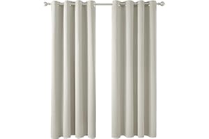 Deconovo Energy Saving Thermal Blackout Curtains Eyelet, Noise Reducing Kids Curtains for Bedroom, 55 x 84 Inch, Light Beige, 2 Panels