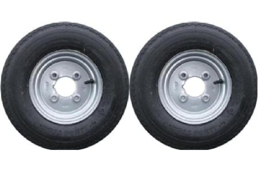 A pair of 400 / 4.00 x 8 inch trailer wheels and tyres with 4 ply tyre and 4 inch PCD 400 x 8 PLEASE DO NOT BUY UNTIL YOU HAVE CHECKED YOUR PCD ASK IF NOT SURE (NOT SUITABLE FOR ERDE TRAILERS)