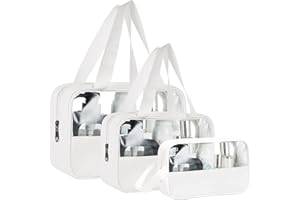 Aucuu Przezroczyste torby toaletowe, przezroczyste etui na kosmetyki, wodoodporne torby podróżne z PVC, podróżna kosmetyczka, przenośna kosmetyczka do łazienki, basenu, podróży, samolotu, Kolor: biały