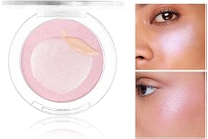 WEIXINBUY Highlighter Makeup Contour Palette, Long Lasting Shimmer Blush Luminizer, Smooth Highly Pigmented Glow, Highlighting Bronzer Powder Easy to Extend, Glitter Natural for Face Body 9g (#01 Peach)